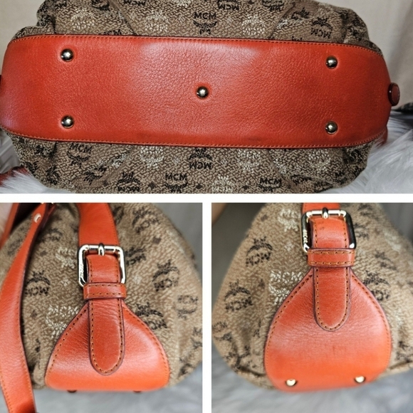 🔹MCM🔹️visetos jacquard brown orange bucket Draw String  crossbody shoulder bag - Picture 9 of 12